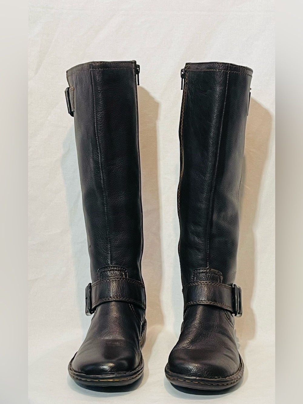 b.o.c. Born Concept Brown Pebbled Leather Knee High Riding Boots